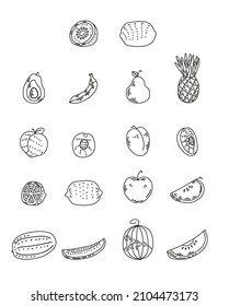graphic set of icons of fruits, vegetables