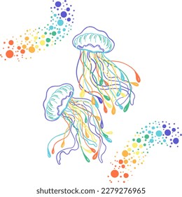 
Graphic set of jellyfish. Color isolated vector. Colored jellyfish.
