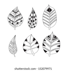 Graphic set of leaves. Vector illustration