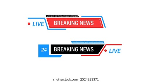 Conjunto gráfico do Terceiro Banner Inferior para Transmissão Contínua de Televisão e Mídia, Canal de Vídeo e Mídia do terceiro modelo inferior de design vetorial de últimas notícias.