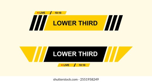 Conjunto gráfico de tercios inferiores a partir de Formas abstractas. Infografía para streaming de medios, televisión, contenido, canal, difusión. Vector de diseño.