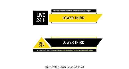 Conjunto gráfico do Banner dos Terços Inferiores para programa de televisão. Informações de barras para design vetorial de streaming de vídeo de mídia.