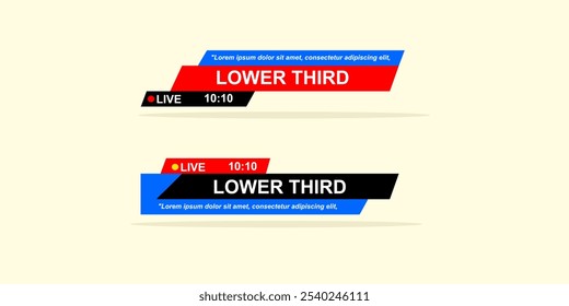 Grafik-Set von Lower Thirds Banner, Bar für Fernsehprogramm. Balkeninformationen für Medien-Video-Streaming-Vektordesign.