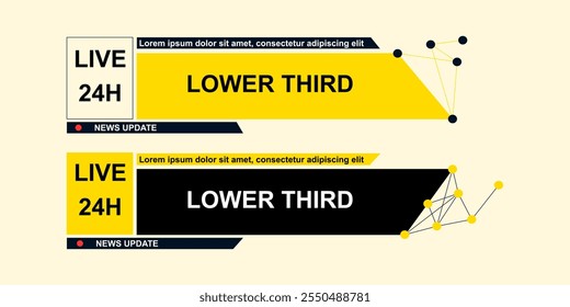 Conjunto gráfico de Banner dos Terços Inferiores, Barra para programa de televisão. informações de barra para design vetorial de streaming de vídeo de mídia. Terços inferiores de formas e linhas de conexão e tecnologia de pontos.