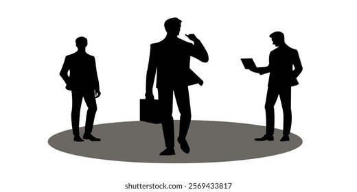 Graphic set silhouette of business man concept. 2D icon of business man on black shadow. Vector illustration.