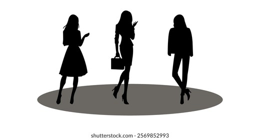 Graphic set silhouette of business woman concept design. 2D icon of woman business template. Vector illustration.