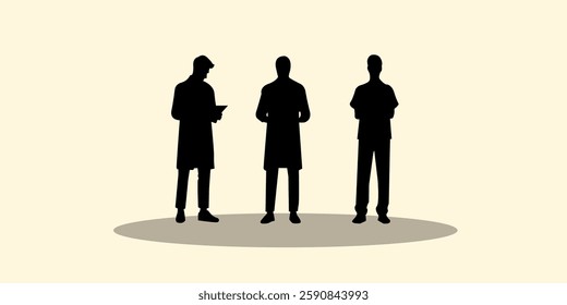 Graphic set silhouette of doctor concept. 2D icon of nurse on black shadow template. vector illustration.