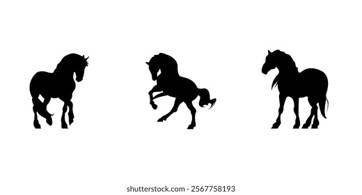 Graphic set silhouette of horse icon vector illustratiion. 2D icon of horse on black color vector illustration.