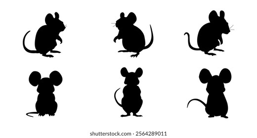 Graphic set silhouette of mouse vector design. icon animal of mouse on black vector design.