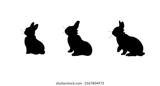 Graphic set silhouette of rabbit concept on black. 2D icon rabbit vector illustration