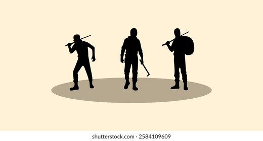 Graphic set silhouette of robber concept. 2D icon of man shadow dark. vector illustration.	