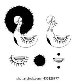 Graphic set of two stylized swans. 