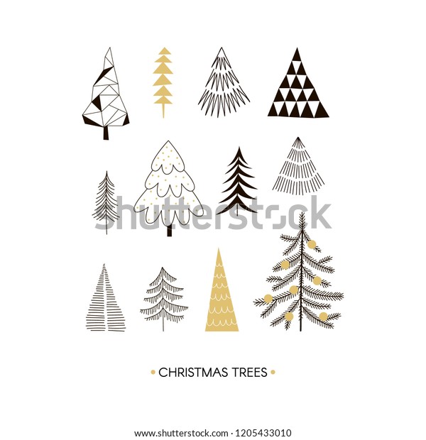 Graphic Set Vector Decorative Christmas Trees Stock Vector