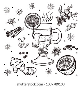 Grafischer Winterdrink. Vektorgrafik. Manuelle Grafiken.