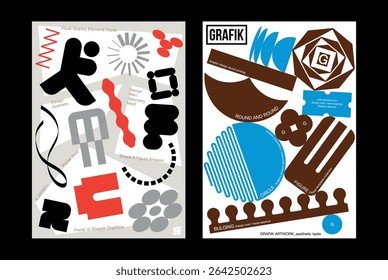 Graphic shape element visual template inspired by abstract symbols and experimental forms, perfect for poster design, visual branding, print artwork, editorial graphics, and modern typography layouts