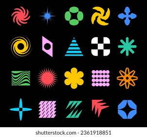 Graphic shapes abstract and geometric . Minimalist geometric elements, abstract bauhaus forms. Simple star and flower shape, basic form, trendy modern graphic element vector set.