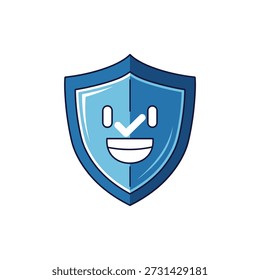 Graphic Shield Icon with Smile, Digital Design, Friendly Vibe, Vector Illustration