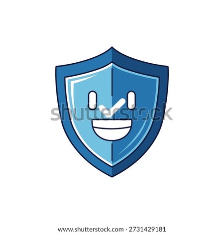 Graphic Shield Icon with Smile, Digital Design, Friendly Vibe, Vector Illustration