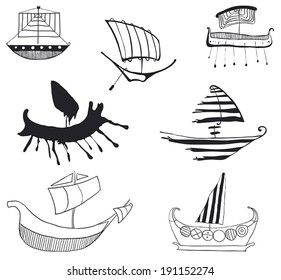 graphic ships on white background