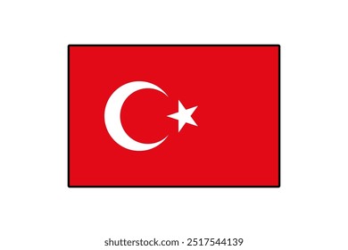 O gráfico mostra a bandeira nacional da Turquia, vermelha brilhante com uma lua crescente branca e uma estrela, simbolizando a herança e identidade do país.