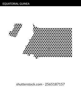 The graphic showcases the outline of Equatorial Guinea, emphasizing its distinctive shape and surrounding context, ideal for educational use.