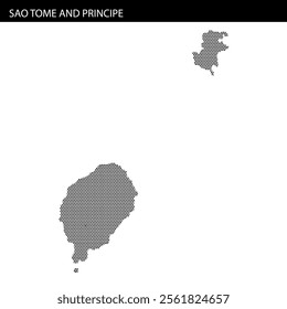 The graphic showcases a pixelated outline of Sao Tome and Principe, highlighting the distinct shapes of the islands.