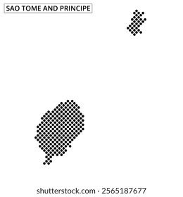 The graphic showcases a pixelated outline of Sao Tome and Principe, highlighting the distinct shapes of the islands.