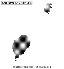 The graphic showcases a pixelated outline of Sao Tome and Principe, highlighting the distinct shapes of the islands.