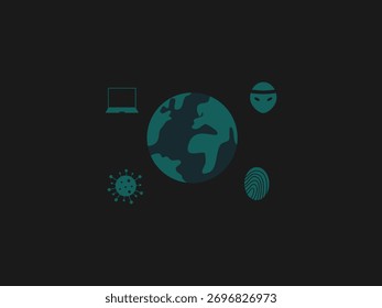 Gráfico que muestra el mundo rodeado de iconos que representan amenazas cibernéticas globales