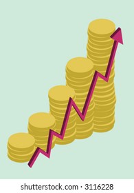 A graphic showing growing money, vector illustration
