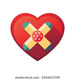 A graphic showing a heart outline surrounded by bandages and symbols, symbolizing the process of emotional healing and recovery