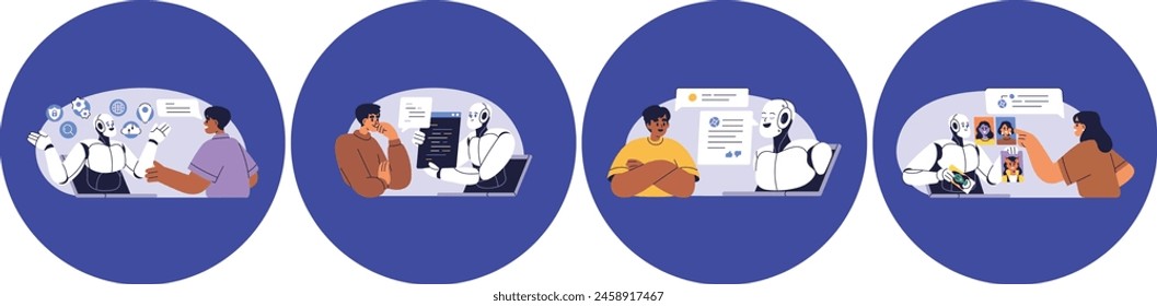 Gráfico que muestra a los humanos colaborando y trabajando eficazmente en armonía con la inteligencia artificial y los robots