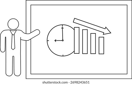 Gráfico que muestra a un presentador apuntando a un gráfico en declive en un tablero