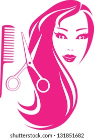 graphic silhouette beautiful girl with hairdresser scissors and comb