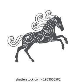 Graphic silhouette of a beautiful Wind horse 