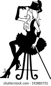 Graphic silhouette of a cabaret woman on a chair