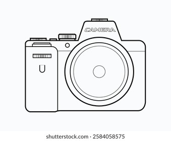 Graphic silhouette of a camera on a white background. Vector flat illustration