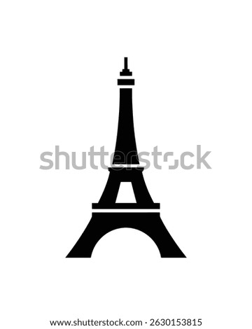 Graphic silhouette of the iconic Eiffel Tower in solid black, a simple yet striking representation of Parisian architecture against a clean, white background.