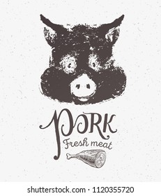 Graphic silhouette image of the pig's head, with the inscription and pattern of the pig's knuckle.