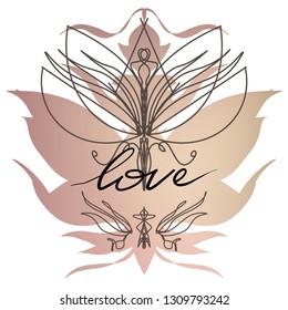 Graphic silhouette of the man with raised hands and fantasy butterfly wings. Can be used for banner, web design, wedding cards and others.