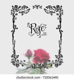 Graphic silhouette of roses for holiday decorations, wedding, anniversary, party, birthday. For invitation, ticket, leaflet, banner, poster and so on. Fairy floral flourish design elements