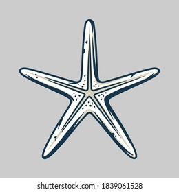 Graphic silhouette, shape of underwater tropical exotic starfish for design.