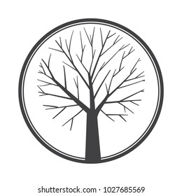 Graphic silhouette Tree sign, icon or label. Round vector template isolated on white background