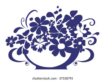 Graphic silhouette of vase with flowers. Vector