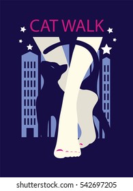 Graphic silhouette of a woman and cat. Art deco style poster illustration