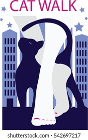 Graphic silhouette of a woman and cat. Art deco style poster illustration