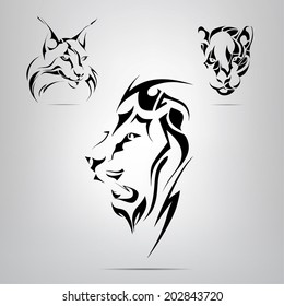 Graphic silhouettes of a lion, lynx and panther. Vector illustration