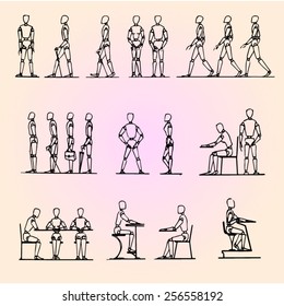 Graphic silhouettes of people. Marionette.