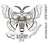 Graphic silkworm.Butterfly, caterpillar and cocoon. Vector illustration isolated on white background. Coloring book page design for adults and kids