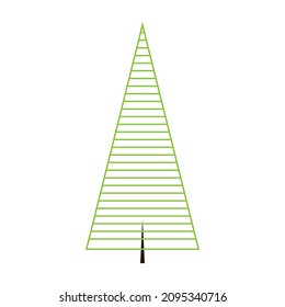 Grafische, einfache Kontur Weihnachtsbaumsilhouette mit horizontalen Streifen. Nadelholzimitieren. Kronform - normaler Kegel. Evergreen Nadeln. Wie andere Nadelbäume, Weihnachtsbaum - ewiges Lebenszeichen